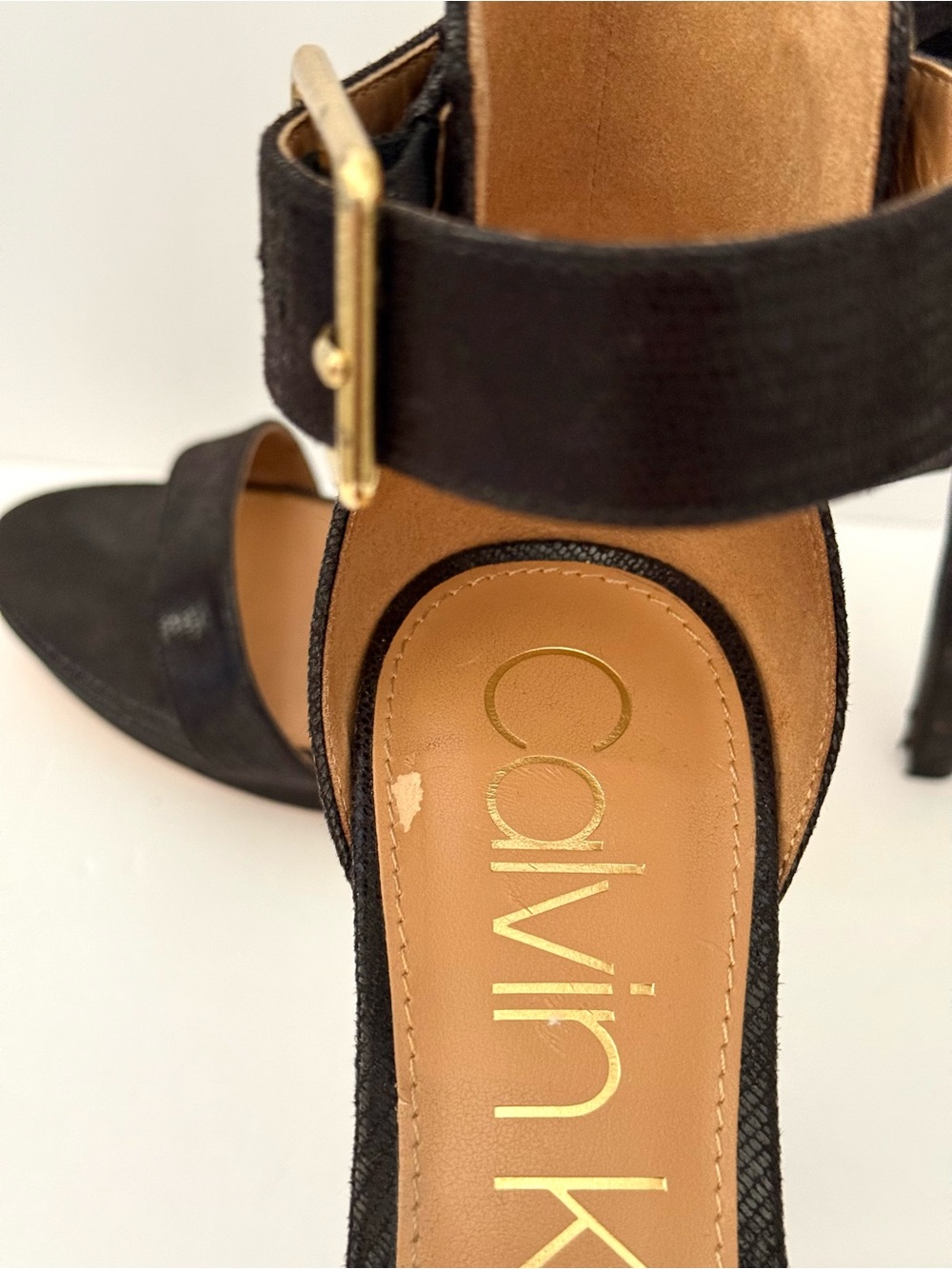 Calvin Klein Black Ankle Strap Heels Approx. Sz 8.5 Size Missing - Picture 9 of 12